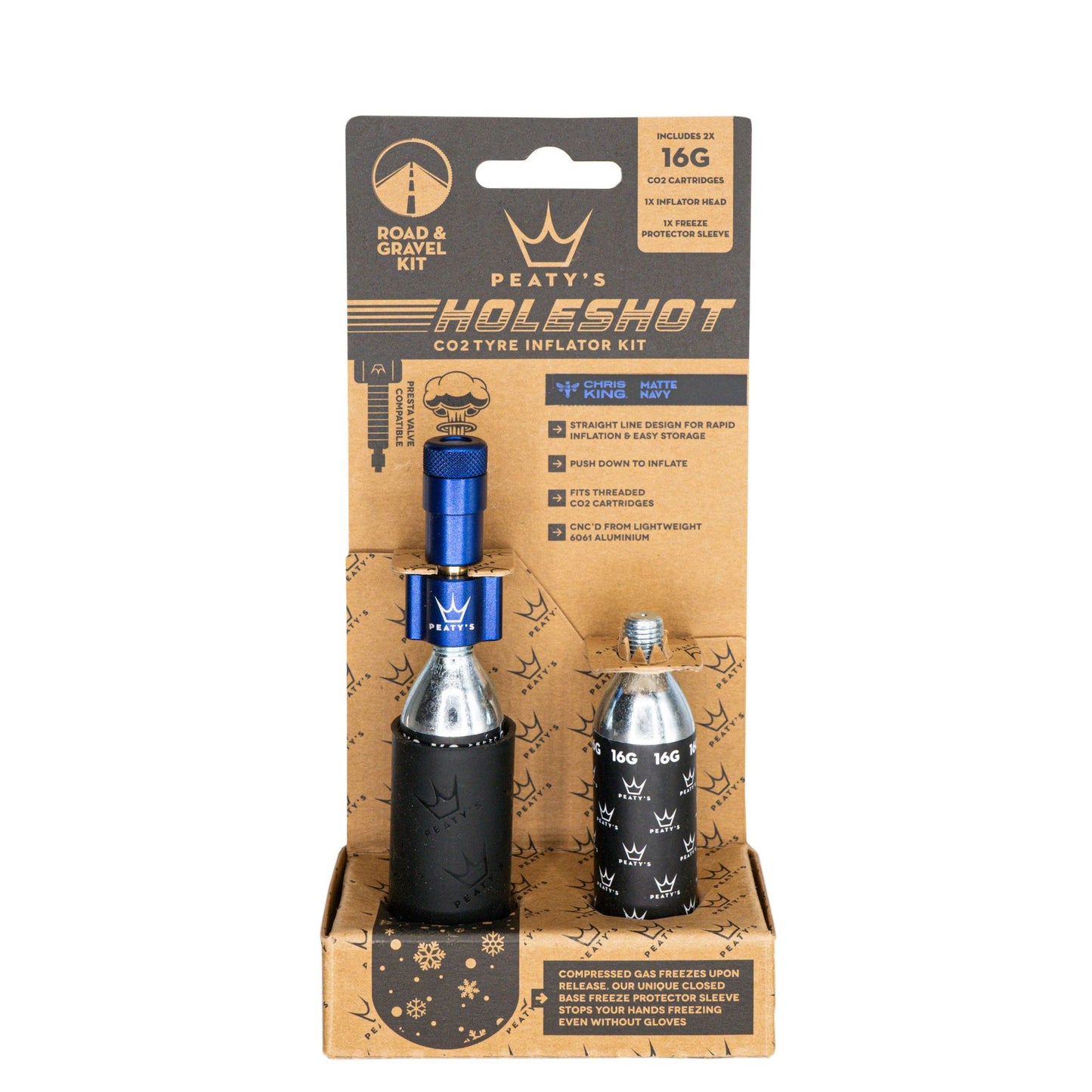 CO2 Inflators/Cartridges Peaty's Peatys Holeshot CO2 Gravel/Road Inflator w/Cart Navy Rosy Brown