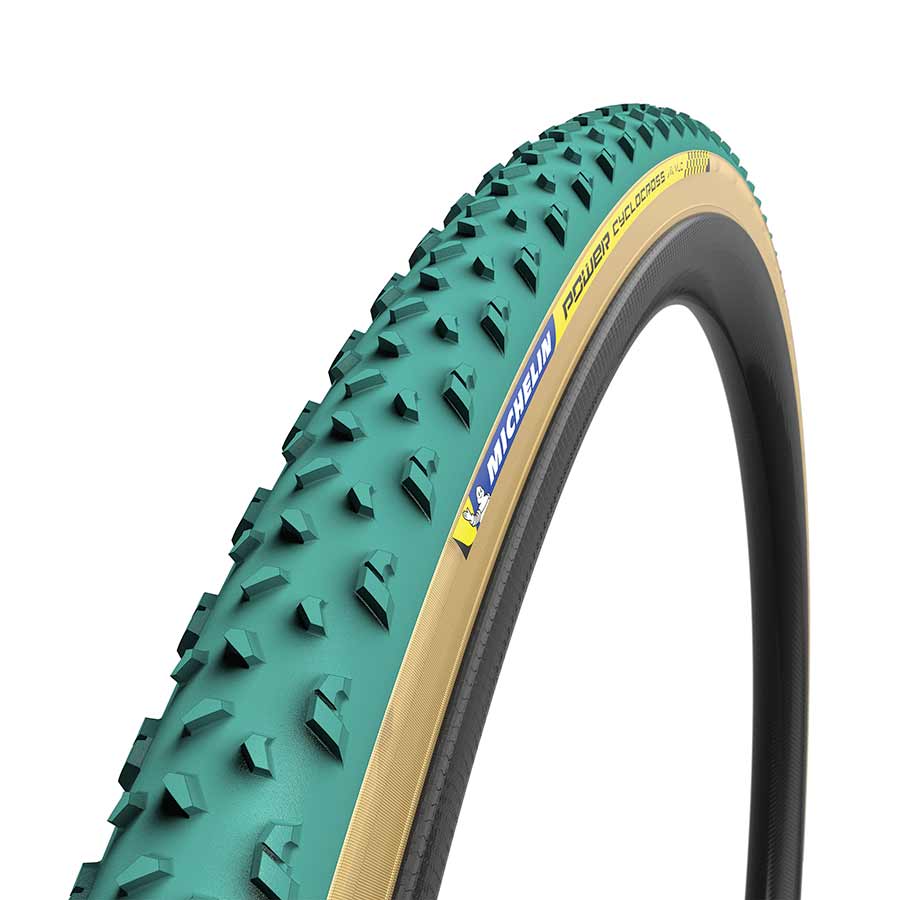 Tires Michelin Michelin Power Cyclocross Mud Tubular Tire 700x33C Folding Tubular GreenCompound 3x120TPI Green Slate Gray