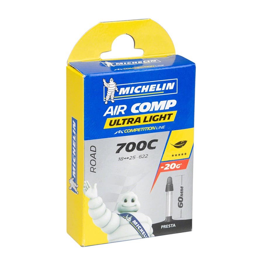 Tube Michelin Michelin Aircomp Ultra Light Tube - 700 x 18 - 23mm 60mm Presta Valve Light Gray