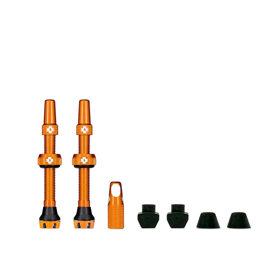 Tubeless Valves Muc-Off Muc-Off V2 Tubeless Valve Kit - Orange 44mm Pair Black