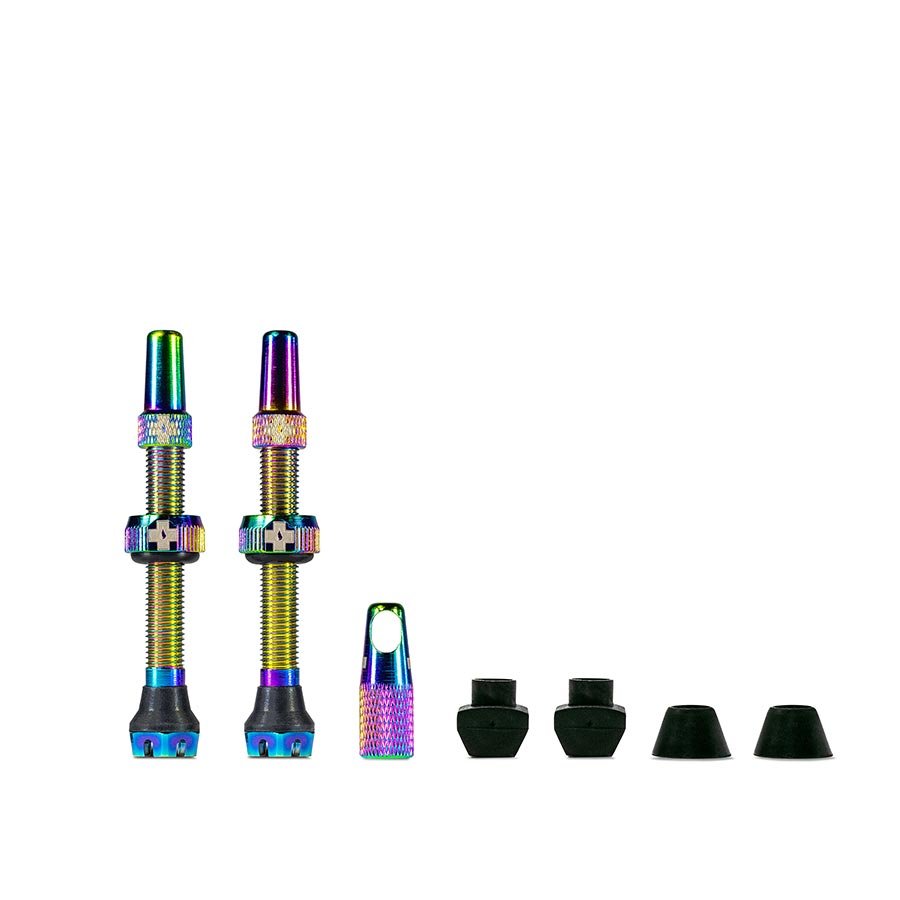 Tubeless Valves Muc-Off Muc-Off V2 Tubeless Valve Kit - Iridescent 44mm Pair Light Gray