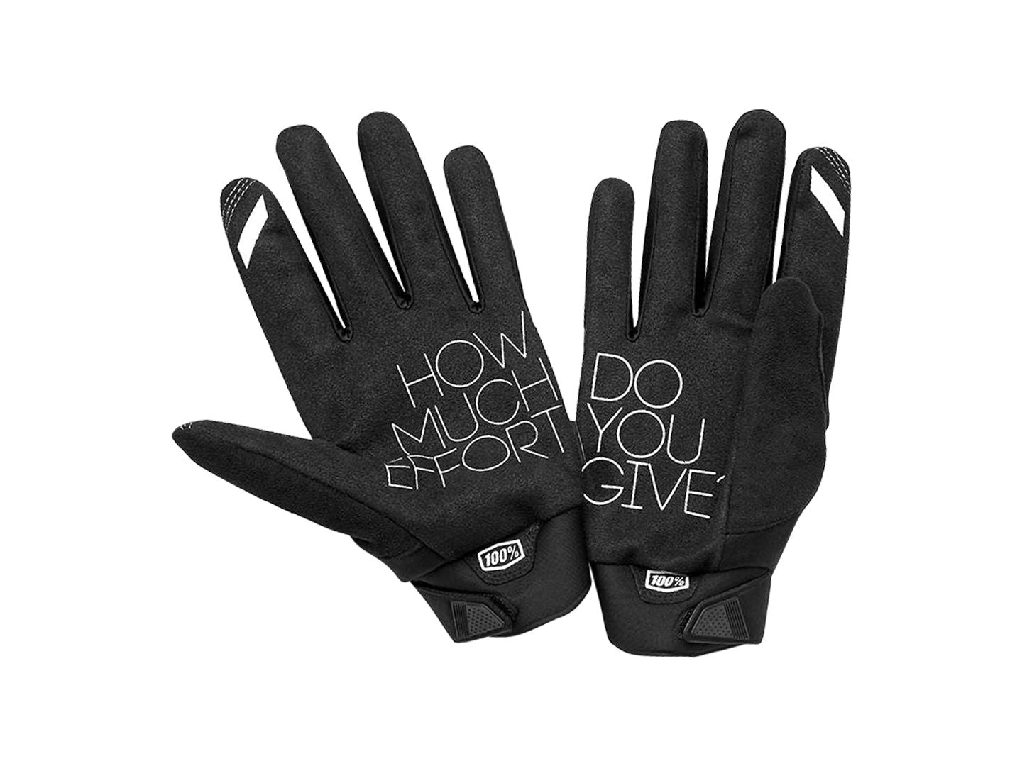 100% Brisker Gloves - Black Full Finger Mens Large