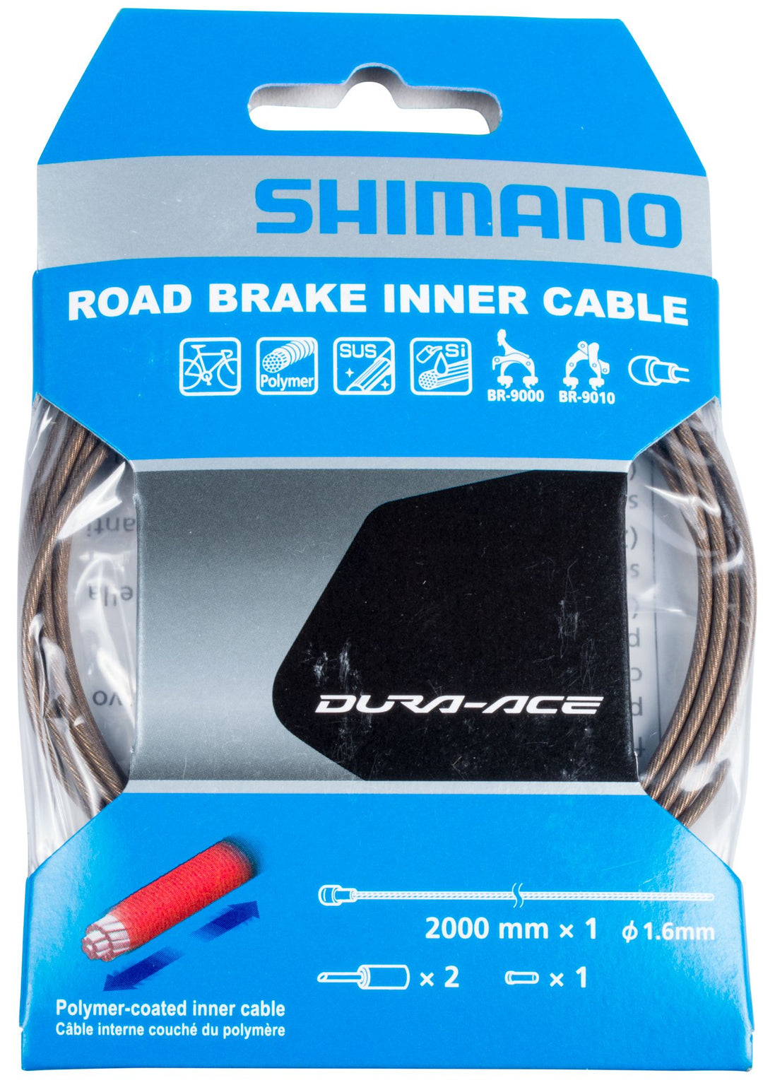 Cables and Housing Shimano Shimano Dura-Ace BC-9000 Polymer-Coated Stainless Steel Road Brake Cable 1.6 x 2050mm Dodger Blue