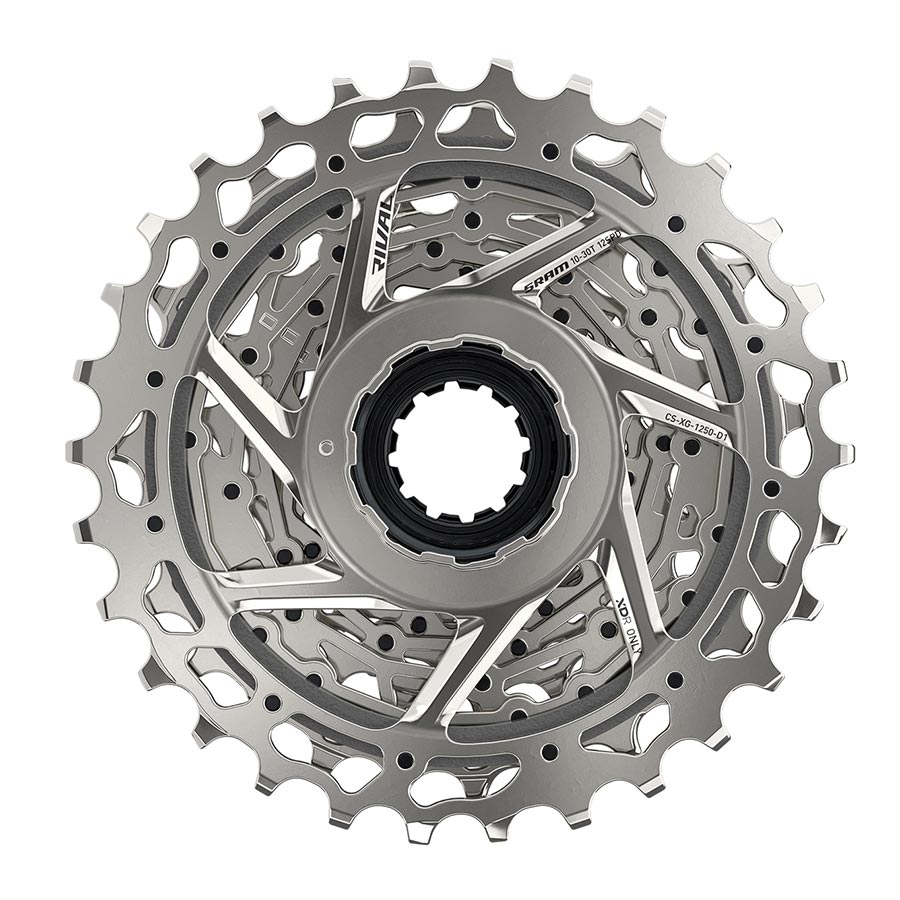 Cassettes and Cogs SRAM SRAM Rival AXS XG-1250 Cassette - 12-Speed 10-30t Silver For XDR Driver Body D1 Slate Gray