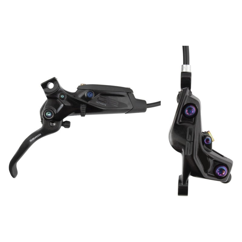 Disc Brake & Lever SRAM SRAM G2 Ultimate Disc Brake Lever - Front Post Mount Carbon Lever Titanium Hardware Gloss BLK Rainbow Hardware A2 Dark Slate Gray