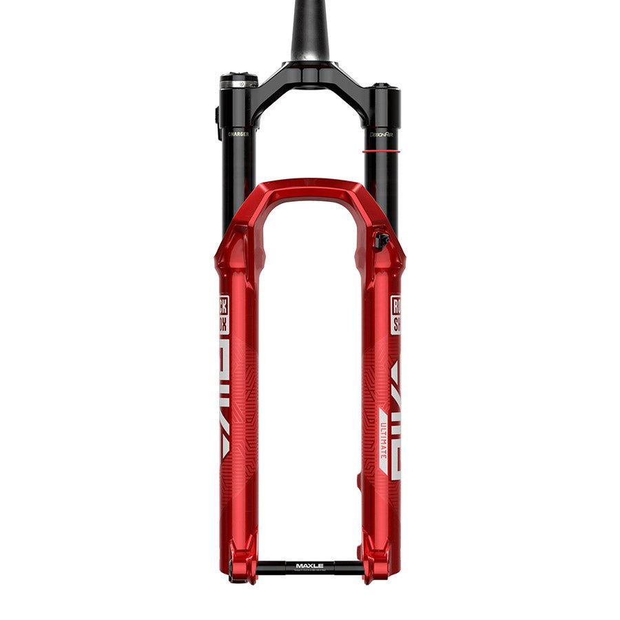 Suspension Fork RockShox RockShox Pike Ultimate Flight Attendant Charger 3.1 Suspension Fork - 29" 140 mm 15 x 110 mm 44 mm Offset Electric Red A3 Saddle Brown