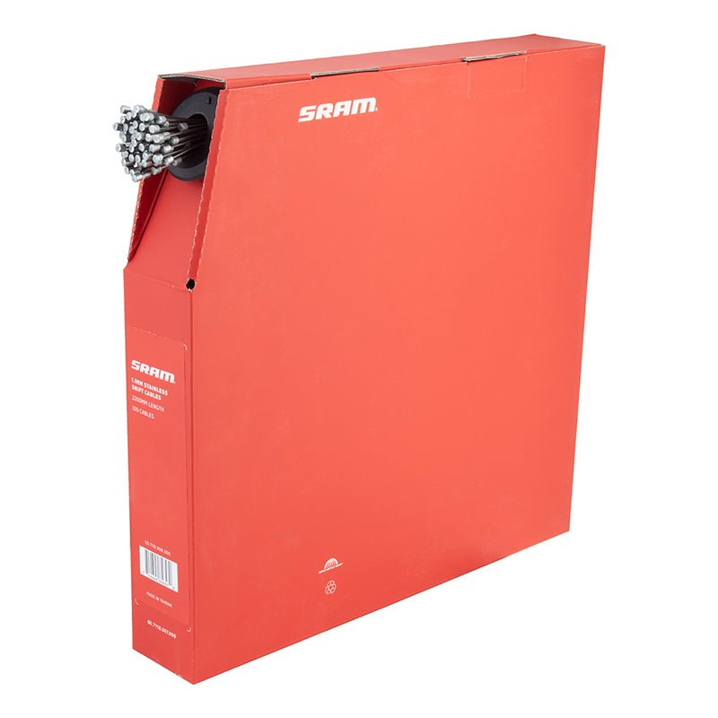 Cables and Housing SRAM SRAM Stainless Steel Shift Cables - 1.1mm 2200mm Length Silver Box of 100 Tomato