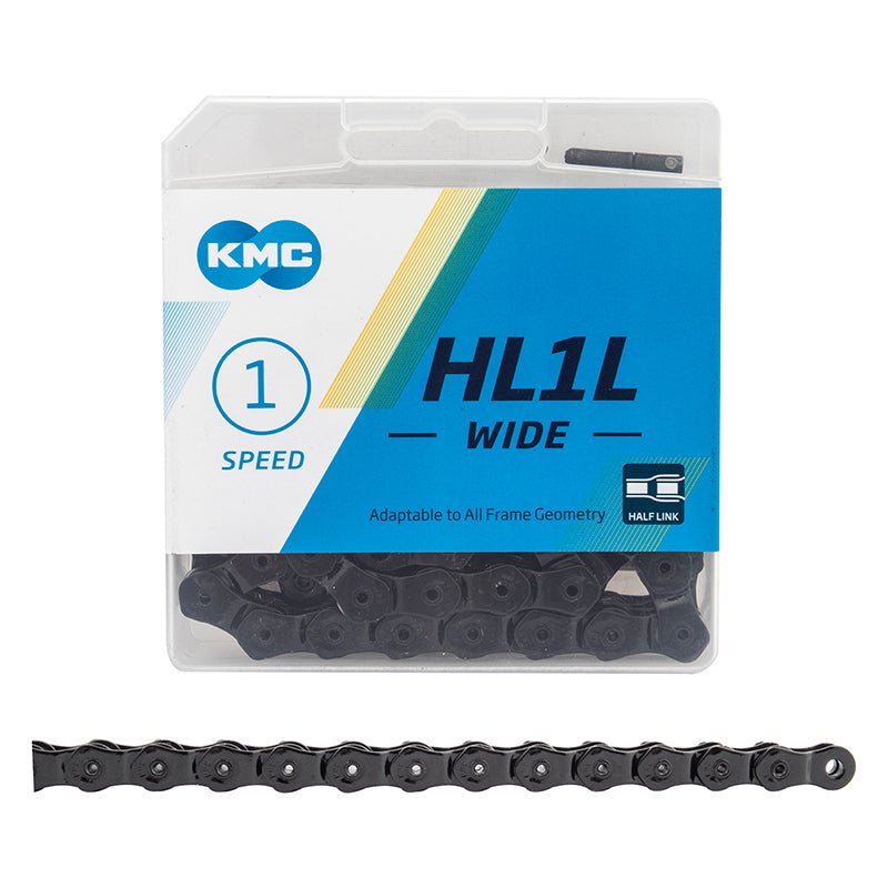 Chains KMC KMC HL1 Wide Chain - Single Speed 1/2" x 1/8" 100 Links Half Link Chain BLK Light Sea Green