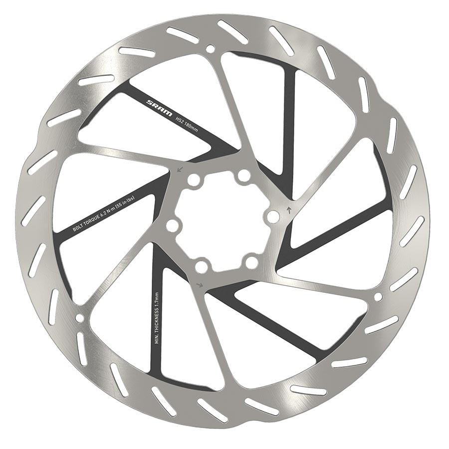 Disc Rotor SRAM SRAM HS2 Disc Brake Rotor - 180mm 6-Bolt Rounded Silver/Black Dark Gray