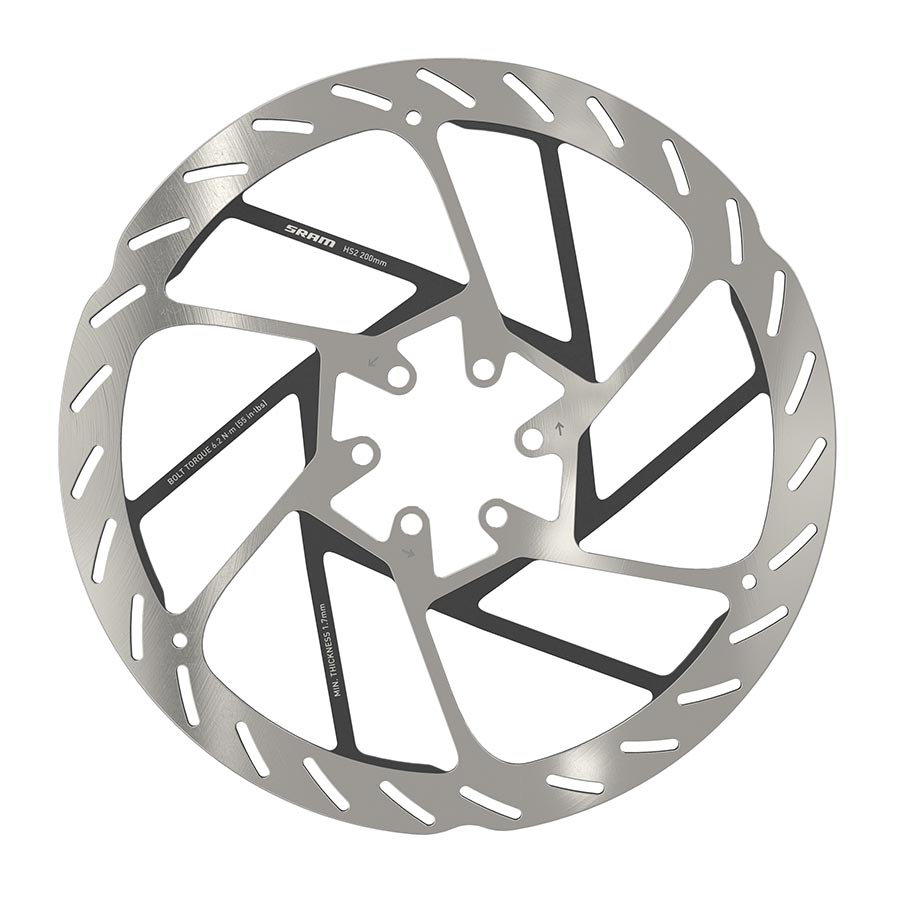 Disc Rotor SRAM SRAM HS2 Disc Brake Rotor - 200mm 6-Bolt Rounded Silver/Black Dark Gray