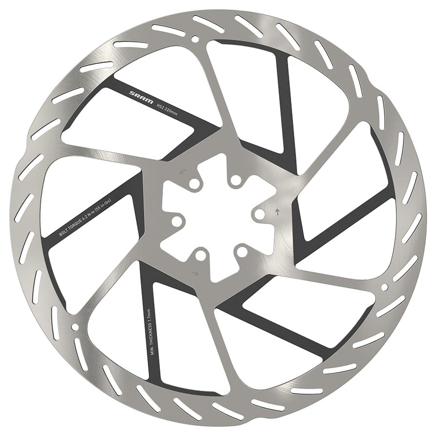 Disc Rotor SRAM SRAM HS2 Disc Brake Rotor - 220mm 6-Bolt Rounded Silver/Black Dark Gray
