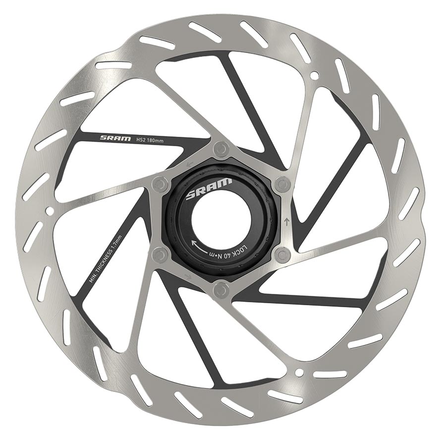 Disc Rotor SRAM SRAM HS2 Disc Brake Rotor - 180mm Center Lock Rounded Silver/Black Dark Gray