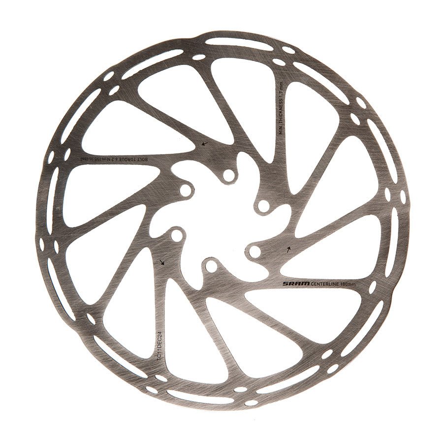 Disc Rotor SRAM SRAM CenterLine Disc Brake Rotor - 180mm 6-Bolt 2.0mm Dim Gray