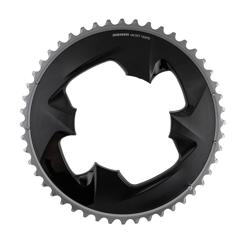 Chainrings SRAM SRAM Force 2x12-Speed Outer Chainring - 48t 107 BCD 4-Bolt Polar Grey For use 35t Inner Dark Slate Gray