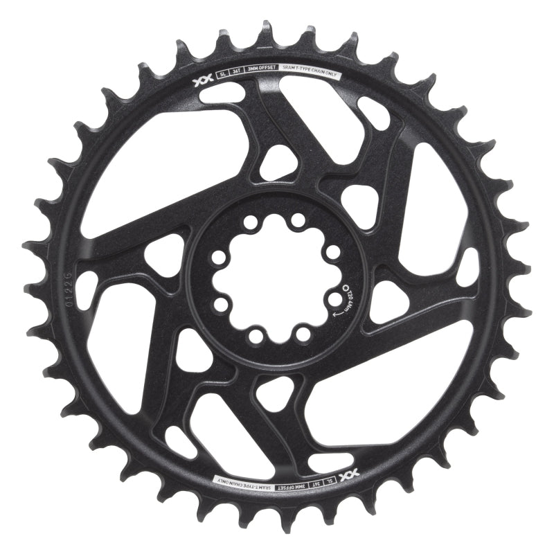 Chainrings SRAM SRAM XX SL Eagle T-Type Direct Mount Chainring - 36t 12-Speed 8-Bolt Direct Mount 3mm Offset Aluminum BLK/Silver D1 Dark Slate Gray