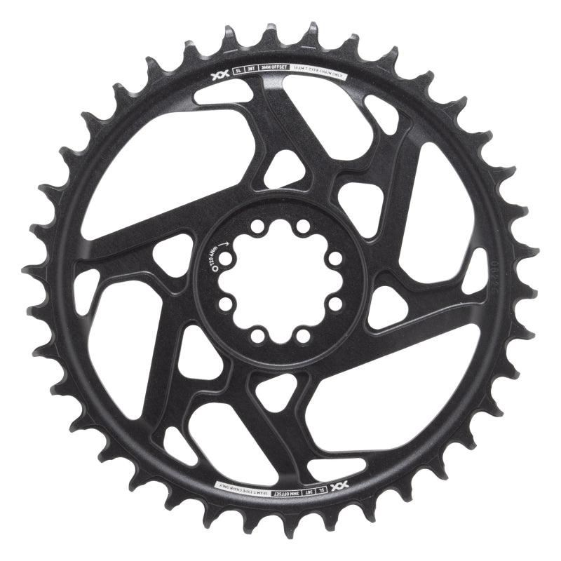 Chainrings SRAM SRAM XX SL Eagle T-Type Direct Mount Chainring - 38t 12-Speed 8-Bolt Direct Mount 3mm Offset Aluminum BLK/Silver D1 Dark Slate Gray