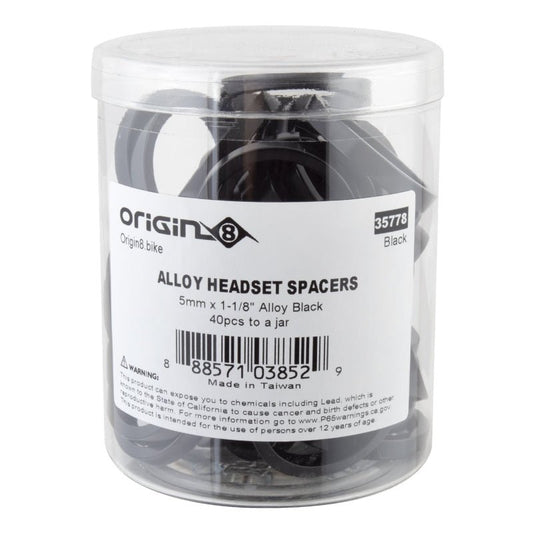 Headsets Origin8 Origin8 Bulk Alloy Headset Spacers SHIS Spacer 1-1/8` x 5mm Black Jar of 40 Light Gray