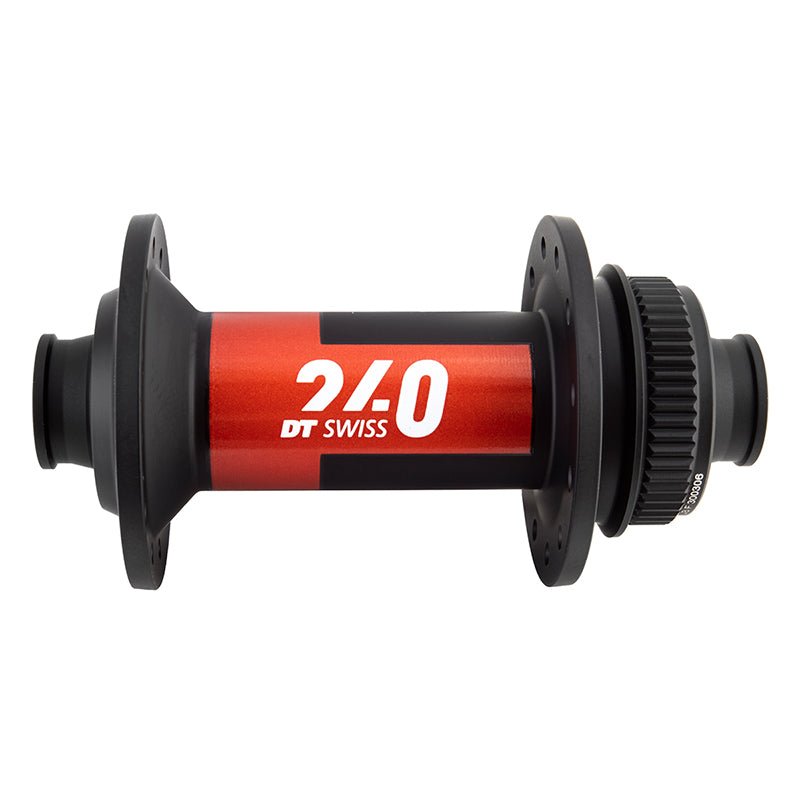 Front Hub DT Swiss DT Swiss 240 Front Hub - 12 x 100mm Center-Lock Black/Red 24H Dark Slate Gray