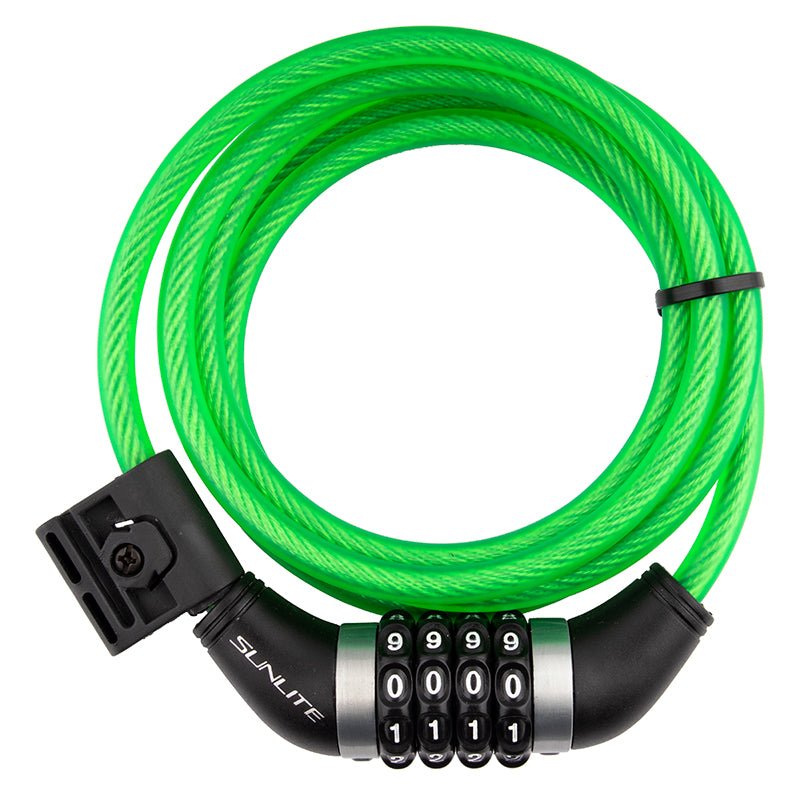Locks Sunlite Sunlite Resettable Combo Cable 8mm 6`/183cm Combo Grn Included Lime Green