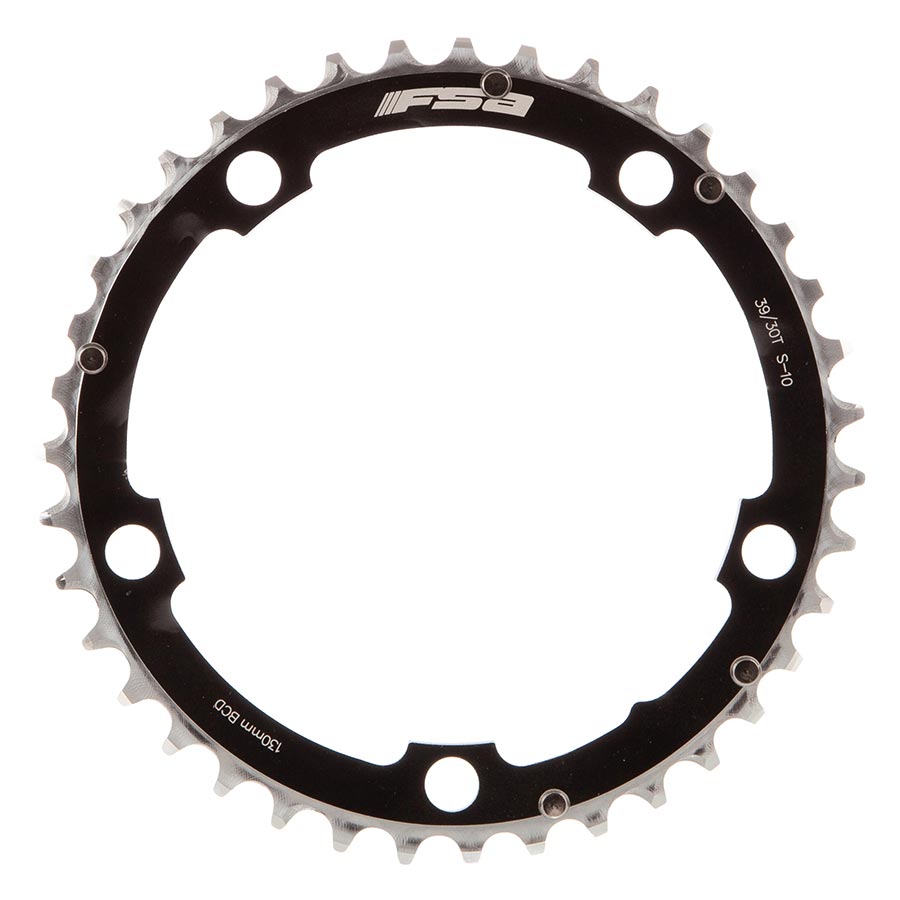 Chainrings FSA Full Speed Ahead Pro Road Triple Chainring - 39t 130 BCD Aluminum S-10 Black Gray