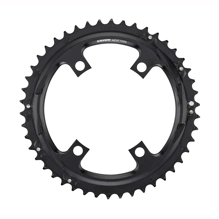 Chainrings SRAM SRAM Road 110mm Asymmetrical Chainring Teeth: 46 Speed: 11 BCD: 110 Bolts: 4 Outer Aluminum Black Dark Slate Gray