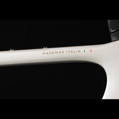 3T Racemax Italia size 54 in Pearl White, equipped with 50mm DT Swiss GRC 1400 wheels and Shimano GRX Di2 12-speed electronic drivetrain, photographed against a sleek black background.