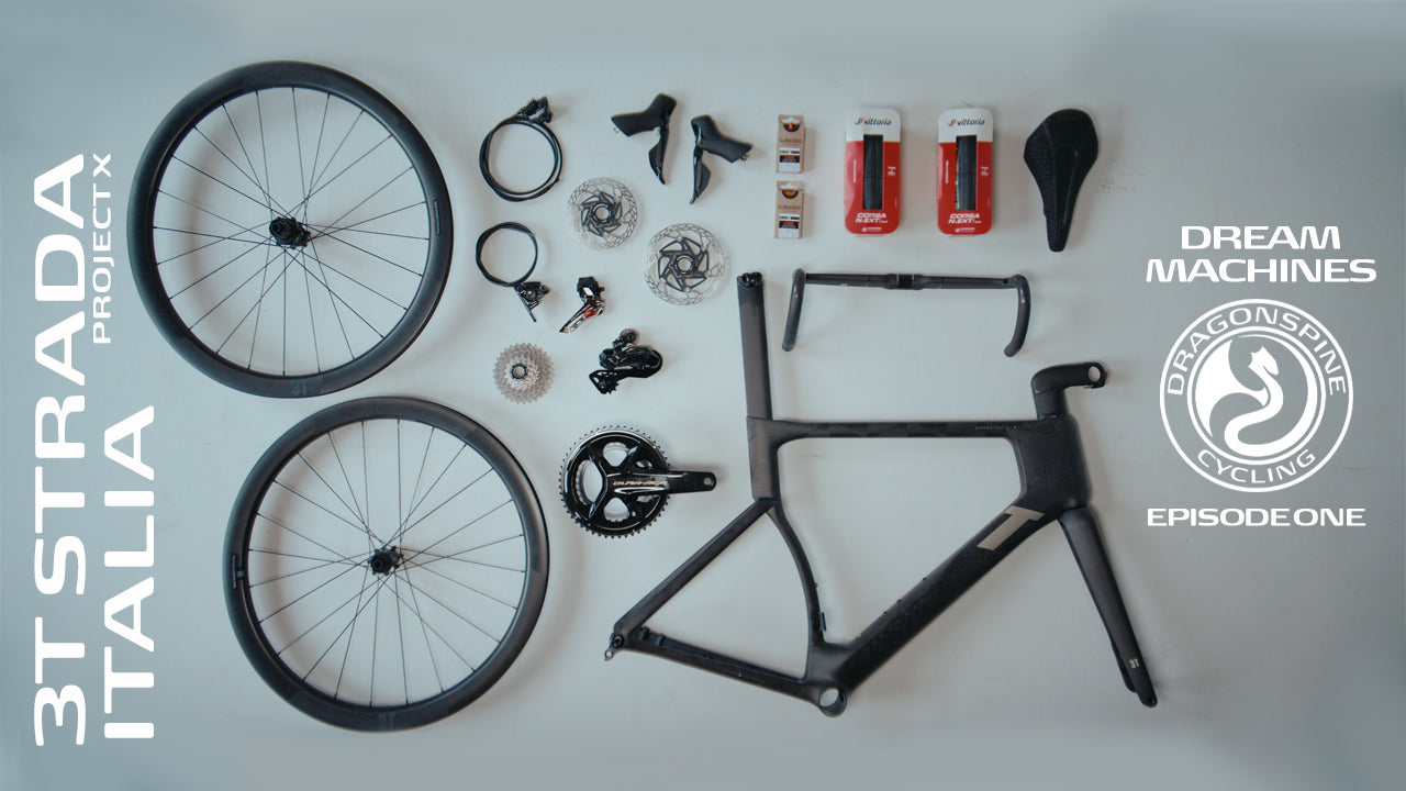 Load video: Join us at Dragonspine Cycling as we take on the 3T Strada Italia Project X, a dream build like no other. This dream machine comes to life with stunning Italian design and top of the line Shimano Dura Ace components, brought together with precision and passion. Watch as every detail is assembled to perfection, showcasing a true masterpiece of engineering and cycling craftsmanship. Don’t miss the journey behind this incredible build!Hundreds of satisfied customers trust Dragonspine Cycling for their dream bicycles, custom builds, and gear upgrades. For inspiration for your next dream build or to upgrade your cycling gear, visit our website at dragonspinecycling.com. You can also connect with us on Instagram @dragonspinecycling to stay inspired by the latest cycling trends, premium road bikes, and gear for dedicated cyclists.Parts List: Frame: 3T Strada Italia Integrale (UDH)Fork: 3T Fundi Integrale IIHeadset: 3T MinMax Integrale IS42/34 | IS47/38 (36deg)Thru-Axle: 100x12 front, 142x12 rear (specific for 3T UDH dropout)Handlebar: 3T Aeroflux Integrale LTDComputer Mount: K-Edge GPS MountGroupset: Shimano Dura-Ace R9270 Di2 Disc - 12 SpeedBottom Bracket: CeramicSpeed BBWheelset: 3T Discus 45|32 LTD with Carbon-Ti hubsTires: Vittoria Corsa NEXT (32mm)Inner Tubes: Tubolito S-Tubo Road Inner TubesSeatpost: 3T Strada Italia Seatpost with Ritchey ClampSaddle: Fizik Vento Argo 00 Adaptive Full Carbon#DreamBikeBuild #PremiumRoadBike #ShimanoDuraAceDi2 #CeramicSpeed #VittoriaCorsaNEXT #HighPerformanceCycling #CustomRoadBike #RoadCyclingPassion #CyclingLifeStyle #ProLevelCycling #BikeBuildSeries #CyclingInnovation #CarbonFiberBike #CyclistsOfInstagram #DreamMachines