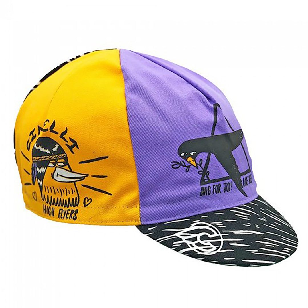 Hats and Caps Cinelli Cinelli Cycling Cap Stevie Gee Art High Flyers Purple/Yellw Medium Purple