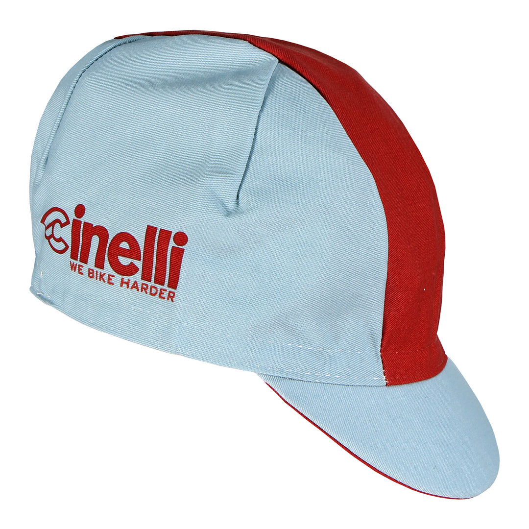 Hats and Caps Cinelli Cinelli Cycling CapWe Bike Harder Red Line Light Steel Blue