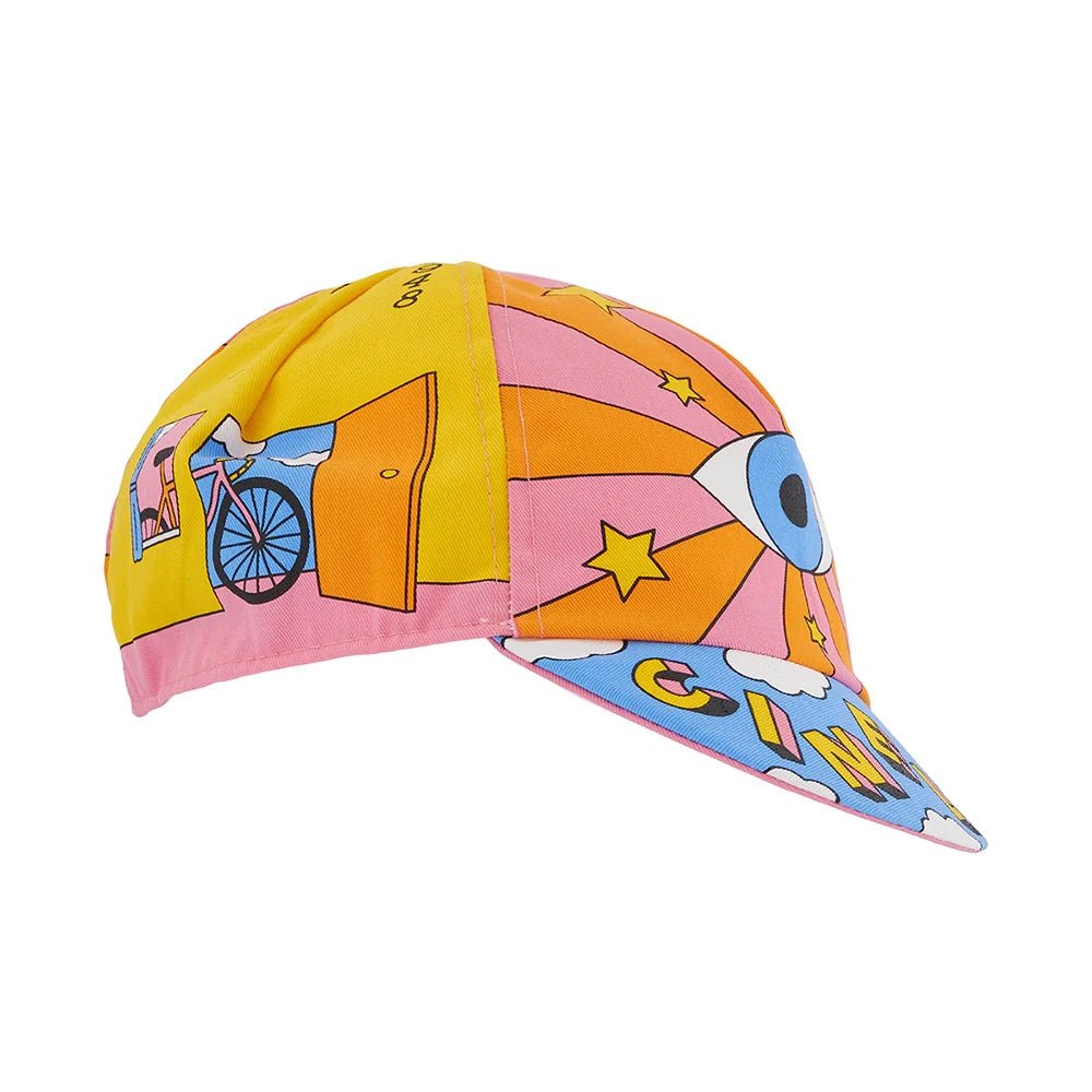 Hats and Caps Cinelli Cinelli Cycling Cap Explorer Gabe Alcala Planets Mix Goldenrod