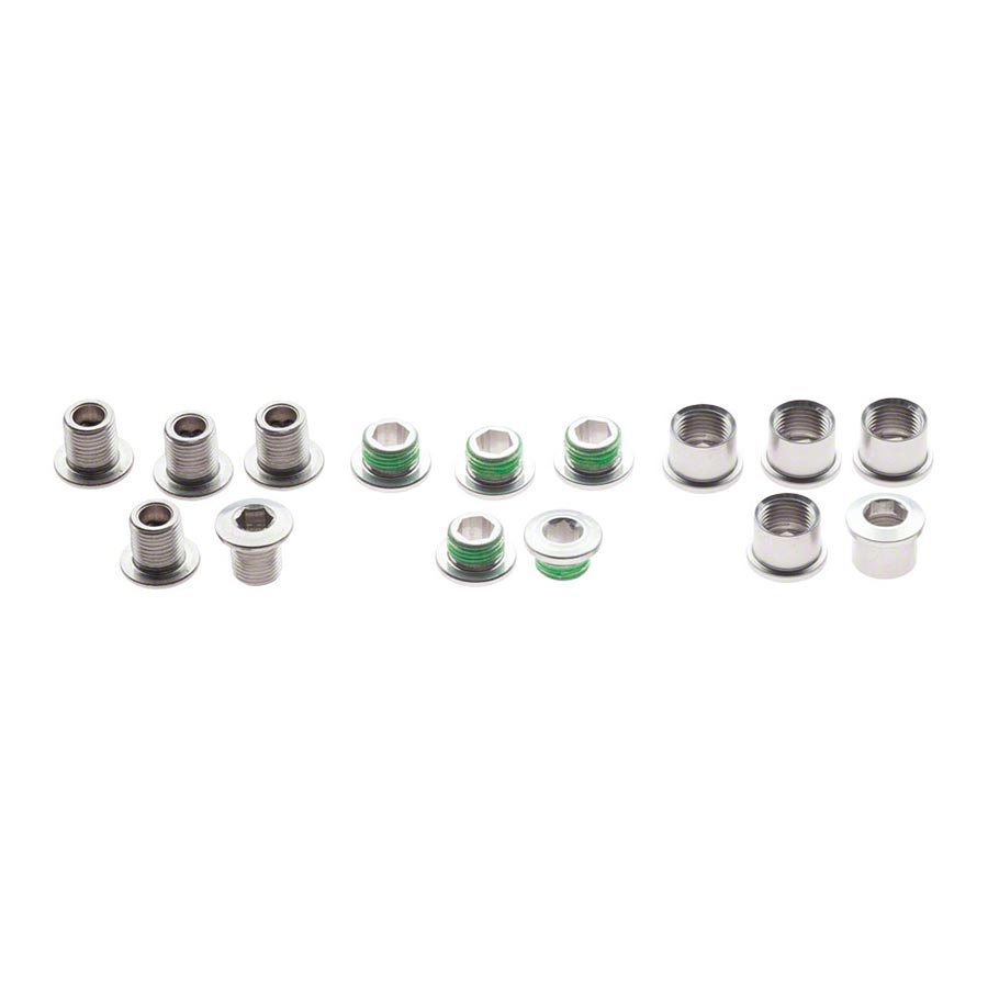 Chainring Bolts and Hardware TruVativ TruVativ Aluminum Chainring Bolt Set Double plus Inner Silver 10 hex bolts 5 hex nuts Light Gray