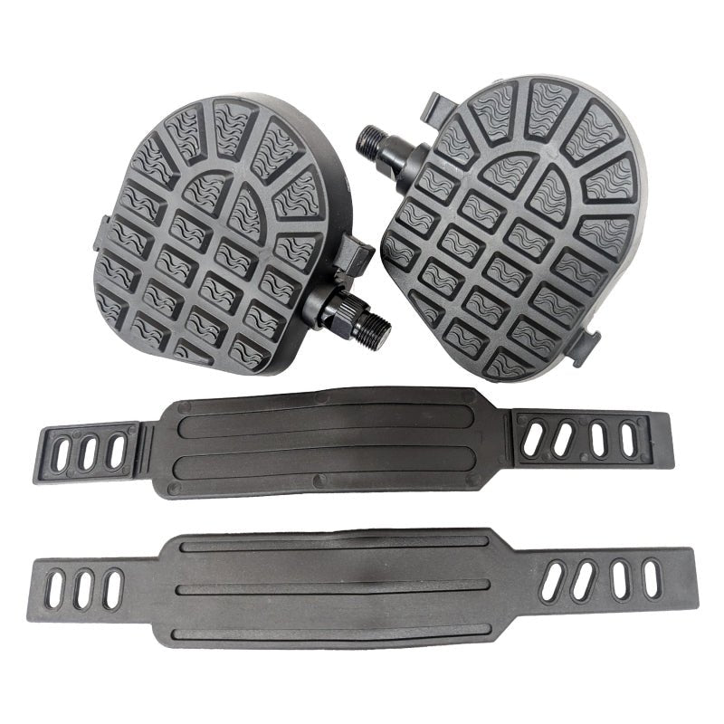 Pedals Sunlite Sunlite Flat Form I Exerciser Pedals 9/16` Loose Ball Black Toe Straps Dim Gray