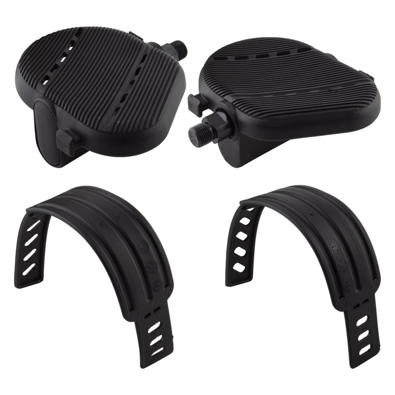 Pedals Sunlite Sunlite Flat Form Exerciser Pedals 9/16` Loose Ball Black Toe Straps Dark Slate Gray