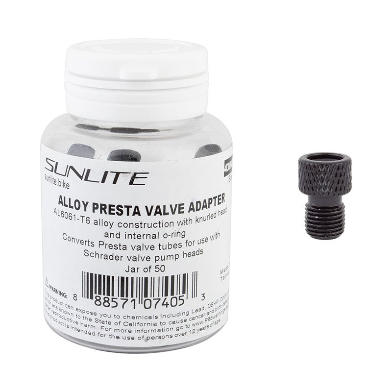 Floor Pumps Sunlite Sunlite Alloy Presta Adapters Jar of 50 Black Yes Lavender