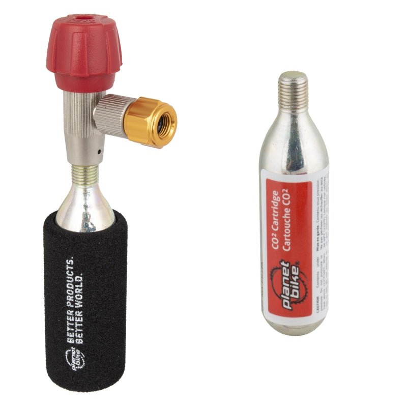 CO2 Inflators/Cartridges Planet Bike Planet Bike Red Zeppelin Inflator Includes Two Threaded 16g Cartridges Sleeve Light Gray