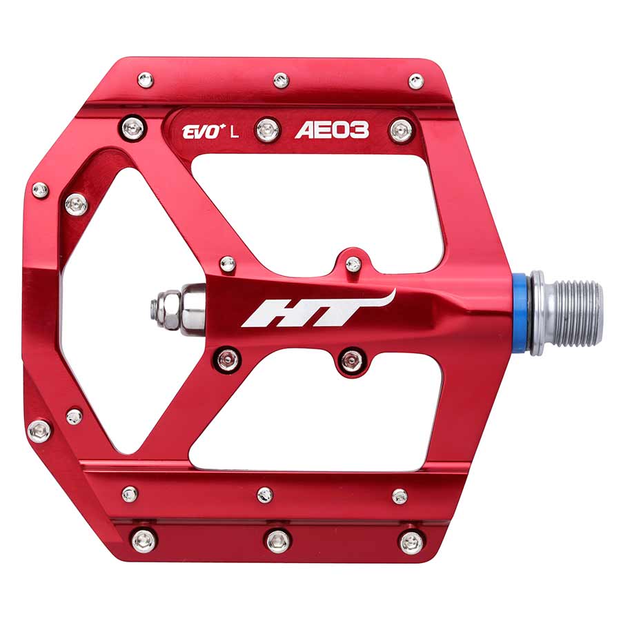 HT Components AE03 EVO+ Platform Pedals Body: Aluminum Spindle: Cr-Mo 9/16'' Red Pair