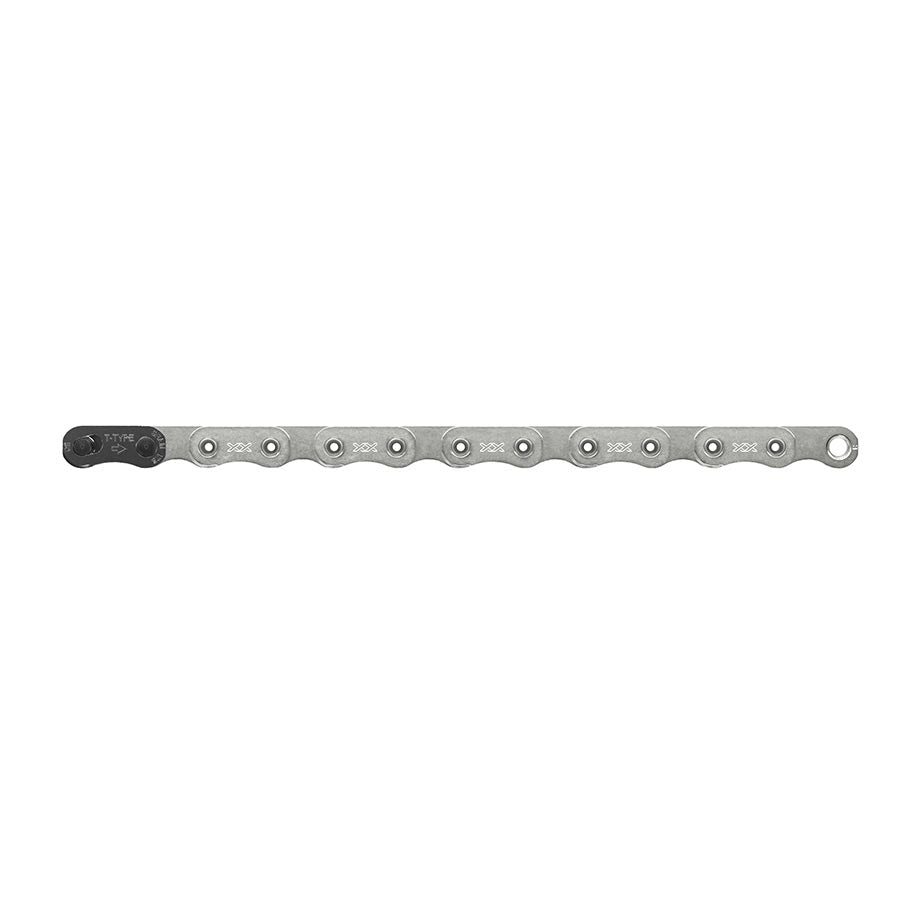 Chains SRAM SRAM XX Eagle T-Type Flattop Chain - 12-Speed 126 Links Hollow Pin Includes PowerLock Connector PVD Coated Silver Dark Gray