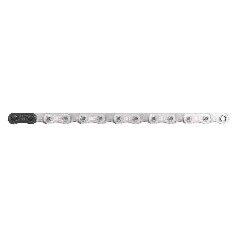 Chains SRAM SRAM GX Eagle T-Type Flattop Chain - 12-Speed 126 Links Hollow Pin Includes PowerLock Connector Silver Light Gray