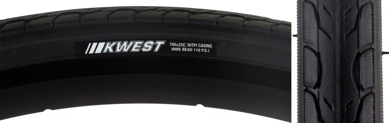 Kenda Kwest Tire 700x25C Wire Clincher 30TPI Black