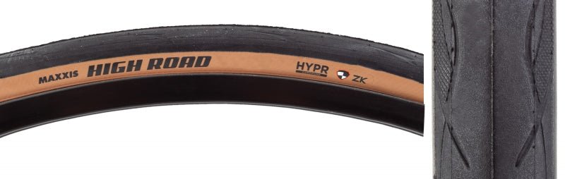 Tires Maxxis Maxxis High Road Tire - 700 x 25 Clincher Folding Black/Tan HYPR ZK Dark Slate Gray