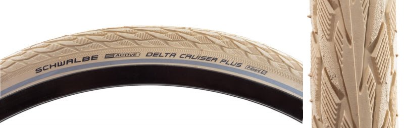 Tires Schwalbe Schwalbe Delta Cruiser Plus Tire - 700 x 35 Clincher Wire Creme/Reflective Active Line PunctureGuard SBC Rosy Brown