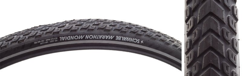 Tires Schwalbe Schwalbe Marathon Mondial Tire - 700 x 42 Clincher Wire BLK/Reflective Performance Line RaceGuard Double Defense Addix Dark Slate Gray