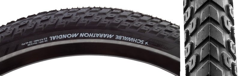 Tires Schwalbe Schwalbe Marathon Mondial Tire - 26 x 2.00 Clincher Wire BLK/Reflective Performance Line RaceGuard Double Defense Addix Dark Slate Gray