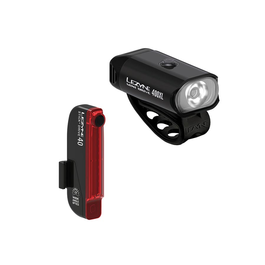 Lights Lezyne Lezyne Mini Drive 400XL / Stick+ Drive Light Front and Rear Black Set Dark Slate Gray
