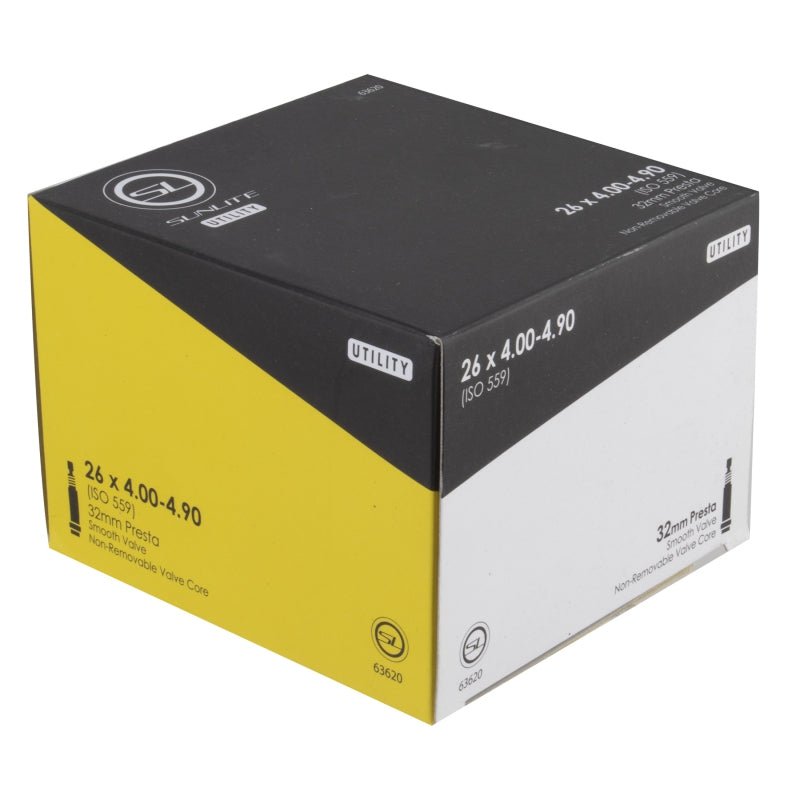 Tube Sunlite Sunlite Utili-T Standard Presta Valve Tubes 26x4.00-4.80 PV 32mm 0d Smooth Non-Removable 106mm 0.9mm Light Gray