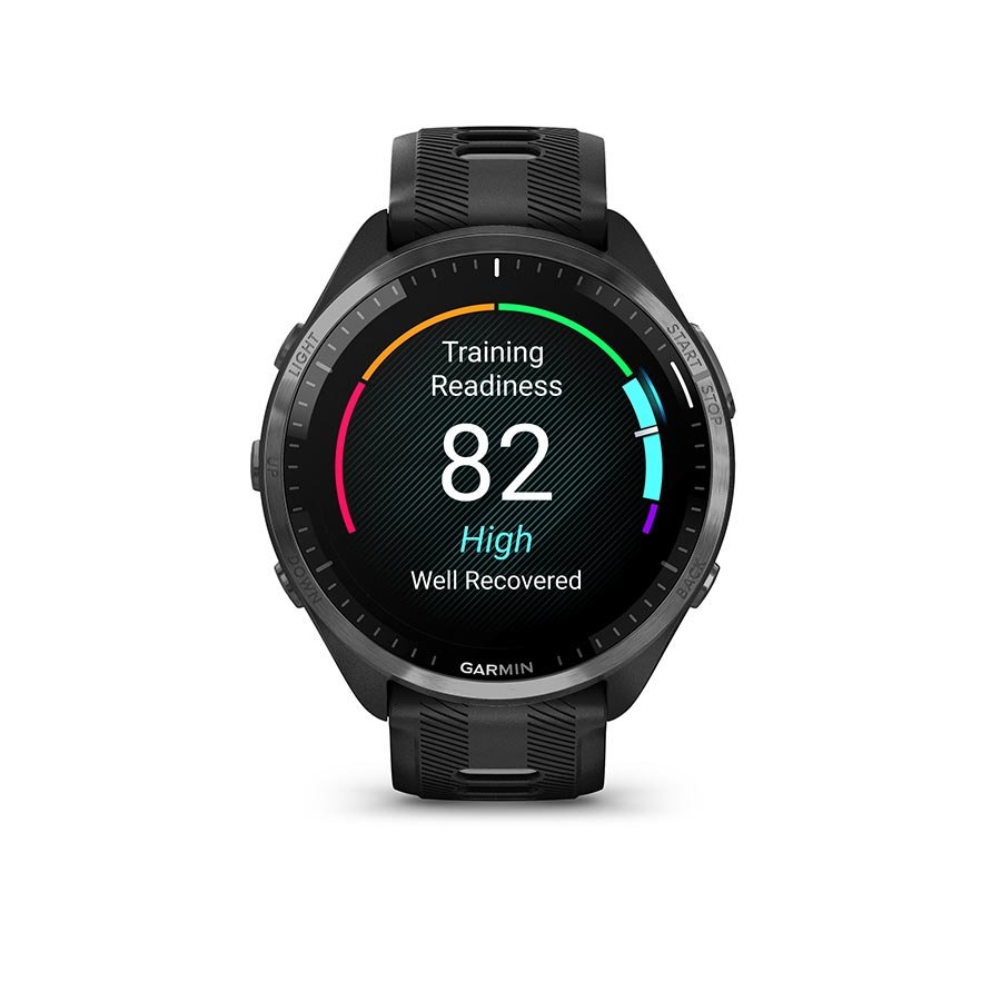 Computers and Accessories Garmin Garmin Forerunner 965 GPS Smartwatch - 47mm Carbon Gray DLC Titanium Bezel BLK Case BLK/Powder Gray Silicone Band Black