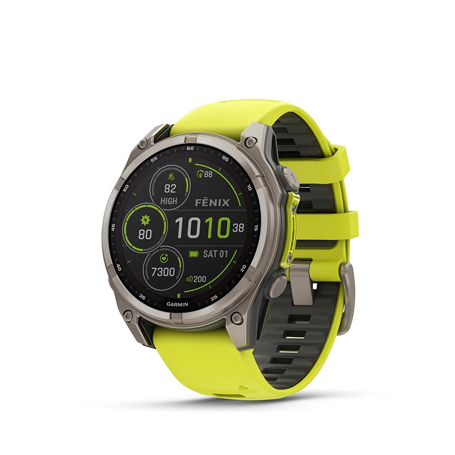 Watches Garmin Garmin fenix 8 Solar Sapphire 47mm Watch Watch Color: Titanium Wristband: Amp Yellow/ Graphite - Silicone Light Goldenrod