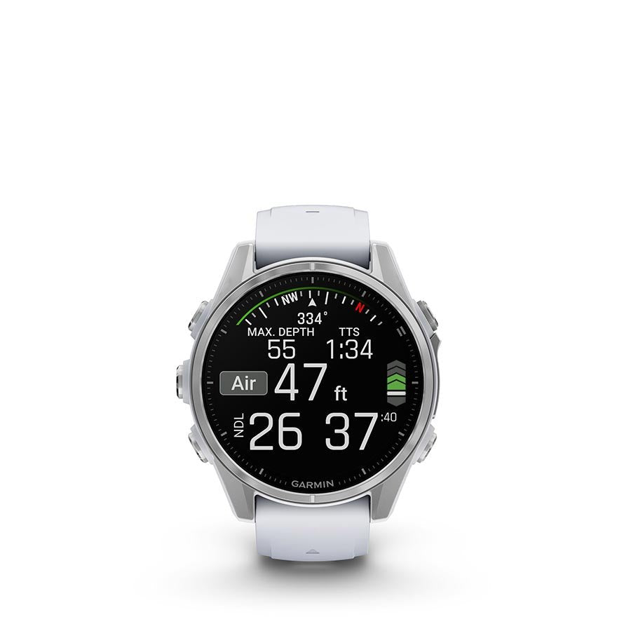 Watches Garmin Garmin fenix 8 AMOLED 43mm Watch Watch Color: Silver Wristband: Whitestone - Silicone Black