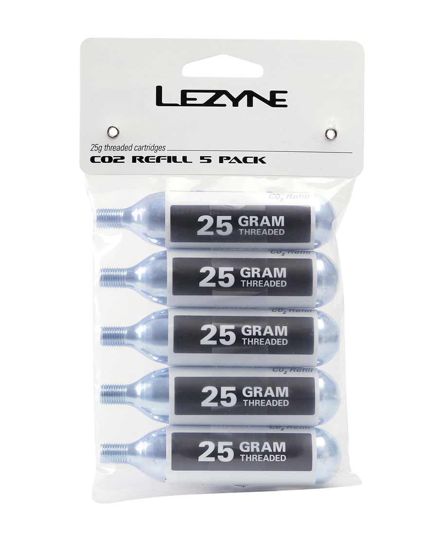 CO2 Inflators/Cartridges Lezyne Lezyne 25g Threaded CO2 Cartridges 5/Count Light Gray