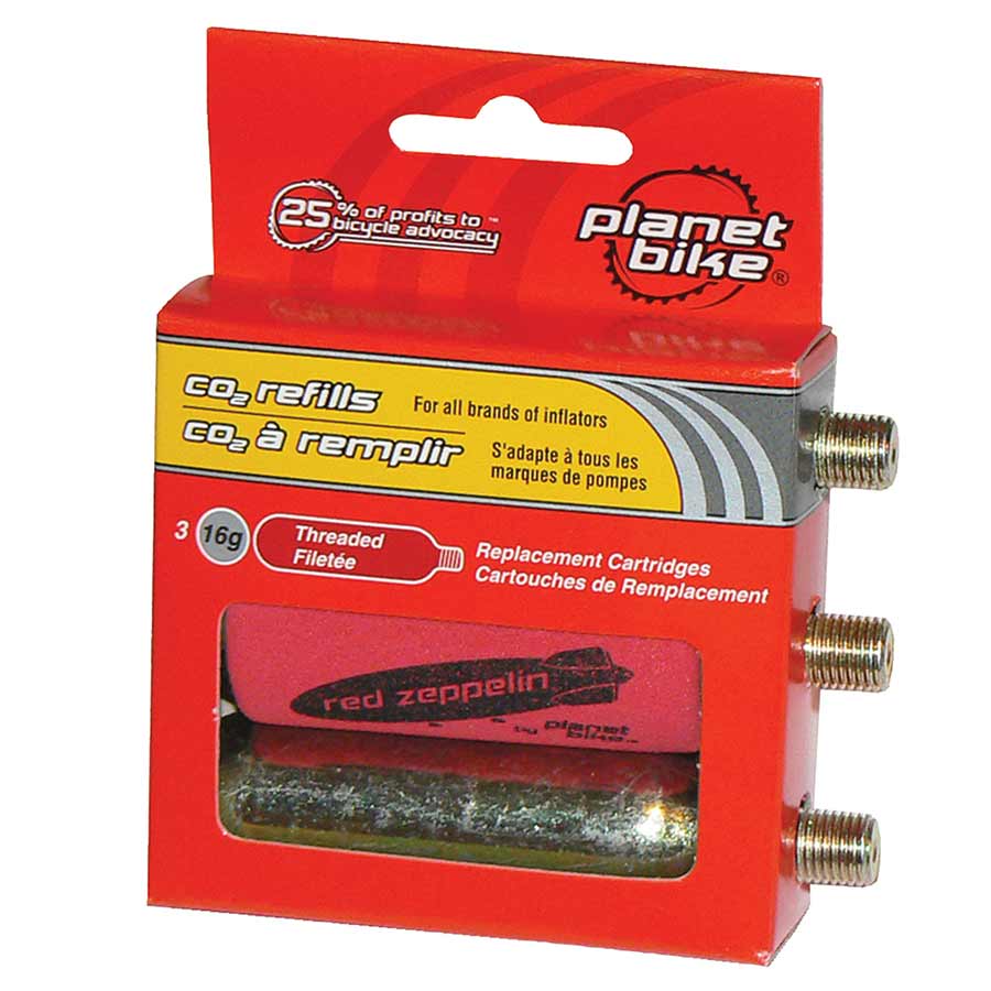 CO2 Inflators/Cartridges Planet Bike Planet Bike 16g Threaded CO2 Cartridges: 3-Pack Firebrick